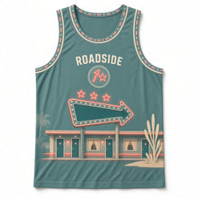 Load image into Gallery viewer, Neon Motel Roadside Original Basketball Jersey in Motel Teal, front view – custom name and number
