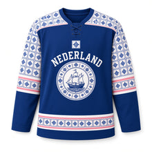 Load image into Gallery viewer, Netherlands Delft Tile Original Hockey Jersey in Delft Blue, front view – custom name and number