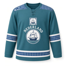 Load image into Gallery viewer, Netherlands Delft Tile Original Hockey Jersey in Canal Teal, front view – custom name and number