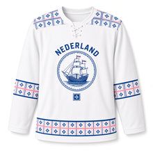 Load image into Gallery viewer, Netherlands Delft Tile Original Hockey Jersey in Porcelain White, front view – custom name and number
