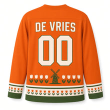 Load image into Gallery viewer, Netherlands Tulip Windmill Original Hockey Jersey in Tulip Orange, back view with your name and number
