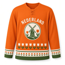 Load image into Gallery viewer, Netherlands Tulip Windmill Original Hockey Jersey in Tulip Orange, front view – custom name and number