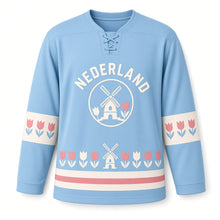 Load image into Gallery viewer, Netherlands Tulip Windmill Original Hockey Jersey in Polder Sky, front view – custom name and number