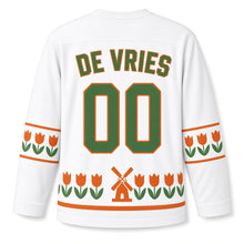 Load image into Gallery viewer, Netherlands Tulip Windmill Original Hockey Jersey in Canal White, back view with your name and number