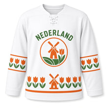 Load image into Gallery viewer, Netherlands Tulip Windmill Original Hockey Jersey in Canal White, front view – custom name and number