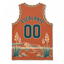 Load image into Gallery viewer, New Mexico Yucca Bloom Original Basketball Jersey in Adobe Clay, back view with your name and number