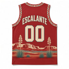 Load image into Gallery viewer, New Mexico Yucca Bloom Original Basketball Jersey in Chile Red, back view with your name and number