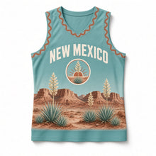 Load image into Gallery viewer, New Mexico Yucca Bloom Original Basketball Jersey in Turquoise Sky, front view – custom name and number
