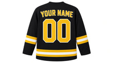 Load image into Gallery viewer, New York Original Hockey Jersey in Black, back view with your name and number
