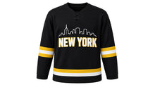 Load image into Gallery viewer, New York Original Hockey Jersey in Black, front view – custom name and number
