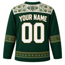 Load image into Gallery viewer, Nigeria Original Hockey Jersey in Delta Forest Green, back view with your name and number – adire-pattern yoke and aso-oke woven sleeve bands