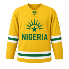 Load image into Gallery viewer, Nigeria Independence Day Original Hockey Jersey in Gold, front view – custom name and number