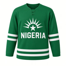 Load image into Gallery viewer, Nigeria Independence Day Original Hockey Jersey in Green, front view – custom name and number
