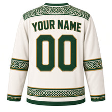 Load image into Gallery viewer, Nigeria Original Hockey Jersey in Harmattan White, back view with your name and number – adire-pattern yoke and aso-oke woven sleeve bands