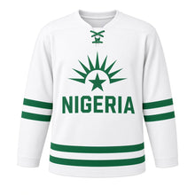 Load image into Gallery viewer, Nigeria Independence Day Original Hockey Jersey in White, front view – custom name and number