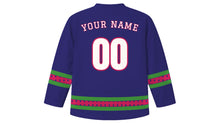 Load image into Gallery viewer, Night of the Radishes Original Hockey Jersey in Night Indigo, back view with your name and number
