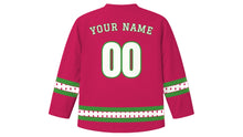 Load image into Gallery viewer, Night of the Radishes Original Hockey Jersey in Radish Red, back view with your name and number