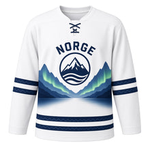 Load image into Gallery viewer, Norway Fjord Aurora Original Hockey Jersey in Glacier White, front view – custom name and number