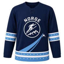Load image into Gallery viewer, Norway Ski Jump Peaks Original Hockey Jersey in Polar Navy, front view – custom name and number