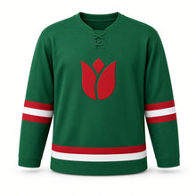 Load image into Gallery viewer, Nowruz Original Hockey Jersey in Green, front view – custom name and number