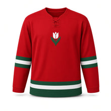 Load image into Gallery viewer, Nowruz Original Hockey Jersey in Red, front view – custom name and number