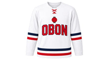 Load image into Gallery viewer, Obon Original Hockey Jersey in White, front view – custom name and number