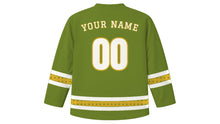 Load image into Gallery viewer, Ohi Day Original Hockey Jersey in Olive Green, back view with your name and number