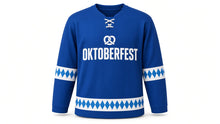 Load image into Gallery viewer, Oktoberfest Original Hockey Jersey in Blue, front view – custom name and number