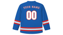 Load image into Gallery viewer, Ólavsøka Original Hockey Jersey in Faroese Blue, back view with your name and number