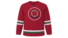 Load image into Gallery viewer, Old New Year Original Hockey Jersey in Cranberry Red, front view – custom name and number