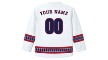 Load image into Gallery viewer, Old New Year Original Hockey Jersey in Frost White, back view with your name and number