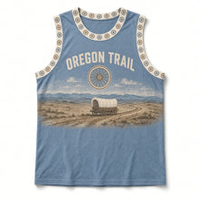 Load image into Gallery viewer, Oregon Trail Wagon Original Basketball Jersey in Dusk Blue, front view – custom name and number