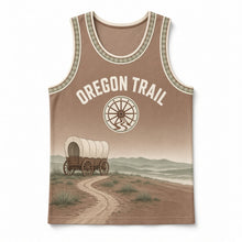 Load image into Gallery viewer, Oregon Trail Wagon Original Basketball Jersey in Trail Brown, front view – custom name and number