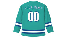 Load image into Gallery viewer, Oslo Original Hockey Jersey in Aurora Teal, back view with your name and number
