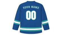 Load image into Gallery viewer, Oslo Original Hockey Jersey in Fjord Blue, back view with your name and number