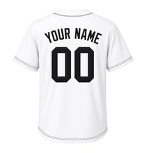 Load image into Gallery viewer, Paper Airplane Milwaukee Baseball Jersey in Notebook White, back view with your name and number – custom block name and number with dashed-line sleeves