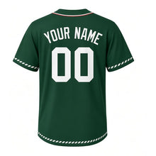 Load image into Gallery viewer, Paper Pinwheel Milwaukee Baseball Jersey in Park Lawn Green, back view with your name and number – custom block name and number with diagonal-pattern sleeves