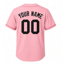 Load image into Gallery viewer, Paper Pinwheel Milwaukee Baseball Jersey in Carnival Pink, back view with your name and number – custom block name and number with diagonal-pattern sleeves