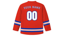 Load image into Gallery viewer, Paraguay Independence Day Original Hockey Jersey in Paraguay Red, back view with your name and number