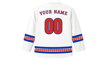Load image into Gallery viewer, Paraguay Independence Day Original Hockey Jersey in White, back view with your name and number