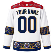 Load image into Gallery viewer, Paraguay Original Hockey Jersey in Nanduti White, back view with your name and number – ao po'i embroidery yoke and ñandutí lace sleeve bands