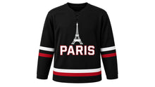 Load image into Gallery viewer, Paris Original Hockey Jersey in Black, front view – custom name and number