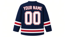 Load image into Gallery viewer, Paris Original Hockey Jersey in Navy, back view with your name and number