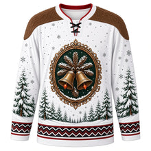 Load image into Gallery viewer, Perchtenlauf Original Hockey Jersey in Snow White, front view with themed artwork and clean crest