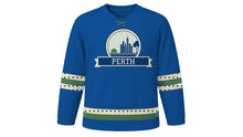 Load image into Gallery viewer, Perth Original Hockey Jersey in Indian Ocean Blue, front view – custom name and number
