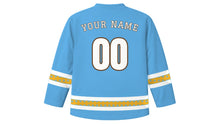 Load image into Gallery viewer, Pioneer Day Original Hockey Jersey in Sky Blue, back view with your name and number