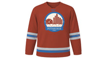 Load image into Gallery viewer, Pittsburgh Original Hockey Jersey in Steel Mill Brick, front view – custom name and number
