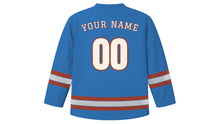Load image into Gallery viewer, Pittsburgh Original Hockey Jersey in Three Rivers Blue, back view with your name and number