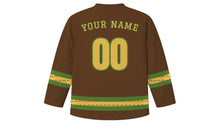 Load image into Gallery viewer, Plough Monday Original Hockey Jersey in Earth Brown, back view with your name and number