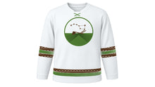 Load image into Gallery viewer, Plough Monday Original Hockey Jersey in Frost White, front view – custom name and number